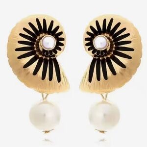 Anthropologie Gold Black Shell Earrings with Pearls